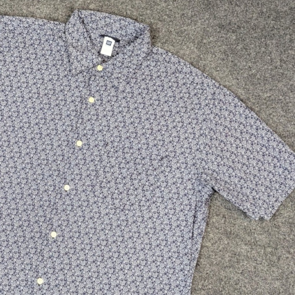 Vintage 2004 Gap Factory Mens L Navy Medallion Cotton Button Down Shirt